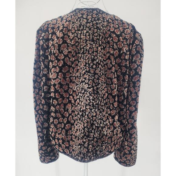 Papell Boutique Evening Black Floral Velvet Sequin Jacket Women’s Size L - Picture 2 of 11